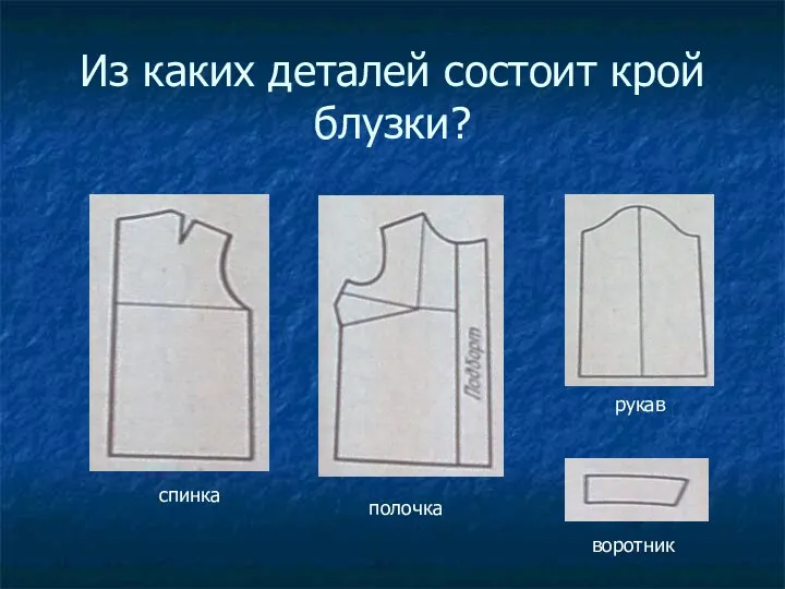 Из каких деталей состоит крой блузки? спинка полочка рукав воротник