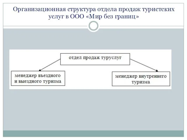 Организационная структура отдела продаж туристских услуг в ООО «Мир без границ»