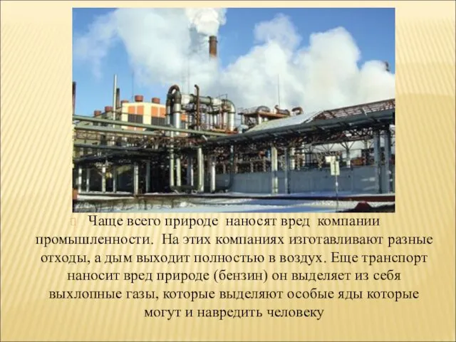 Чаще всего природе наносят вред компании промышленности. На этих компаниях