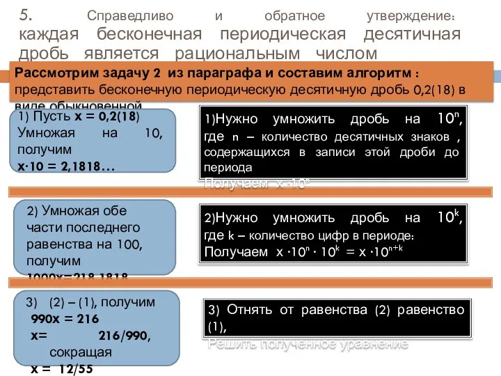 5. Справедливо и обратное утверждение: каждая бесконечная периодическая десятичная дробь