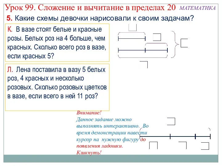 5. Какие схемы девочки нарисовали к своим задачам? Урок 99.