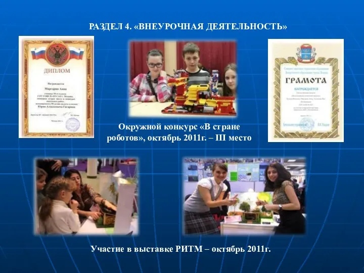 РАЗДЕЛ 4. «ВНЕУРОЧНАЯ ДЕЯТЕЛЬНОСТЬ» Окружной конкурс «В стране роботов», октябрь