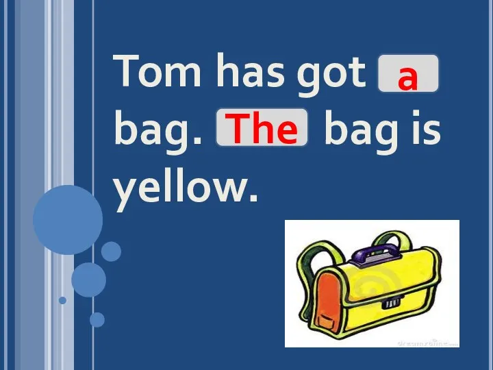 Tom has got bag. bag is yellow. a The