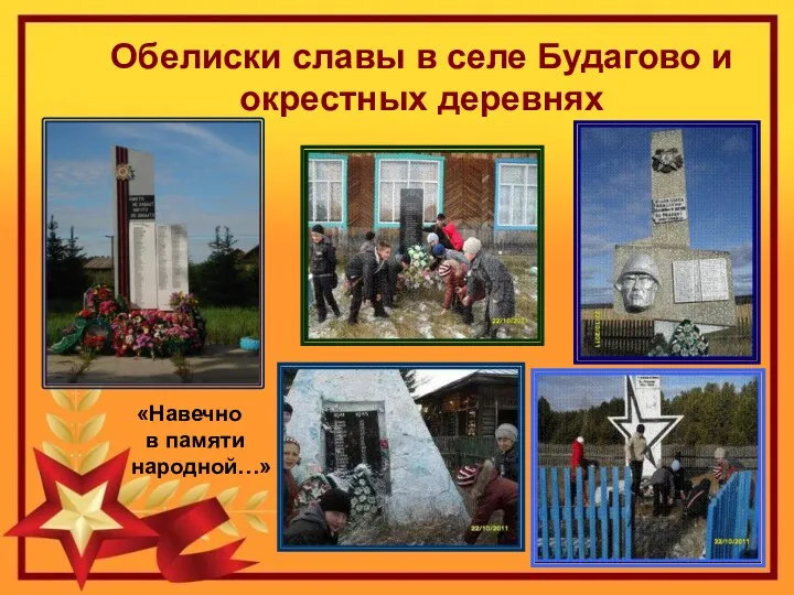 «Навечно в памяти народной…» Обелиски славы в селе Будагово и окрестных деревнях