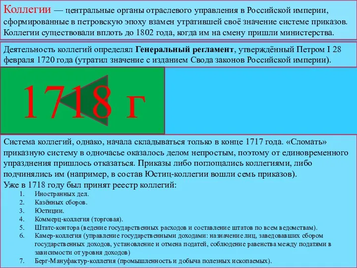 Коллегии — центральные органы отраслевого управления в Российской империи, сформированные
