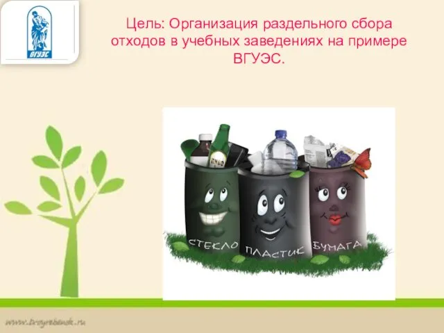 Цель: Организация раздельного сбора отходов в учебных заведениях на примере ВГУЭС.