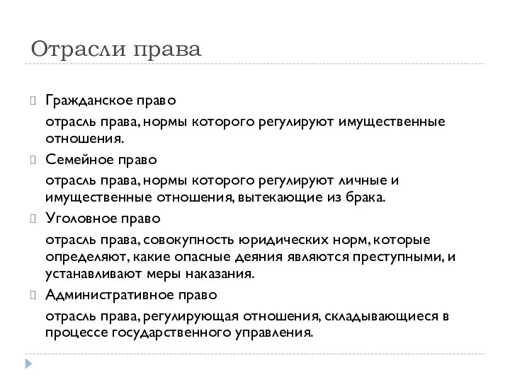 Отрасли права Гражданское право отрасль права, нормы которого регулируют имущественные