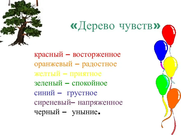 «Дерево чувств» красный – восторженное оранжевый – радостное желтый –