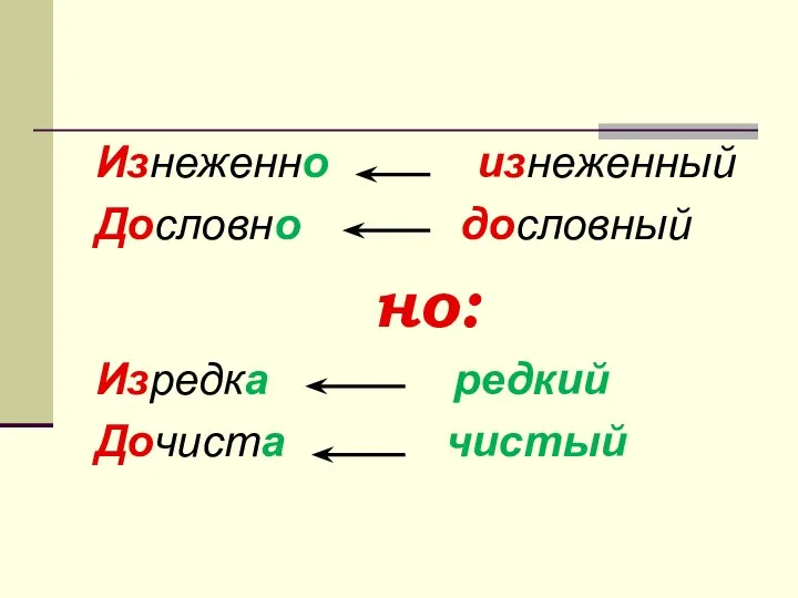 Изнеженно изнеженный Дословно дословный но: Изредка редкий Дочиста чистый