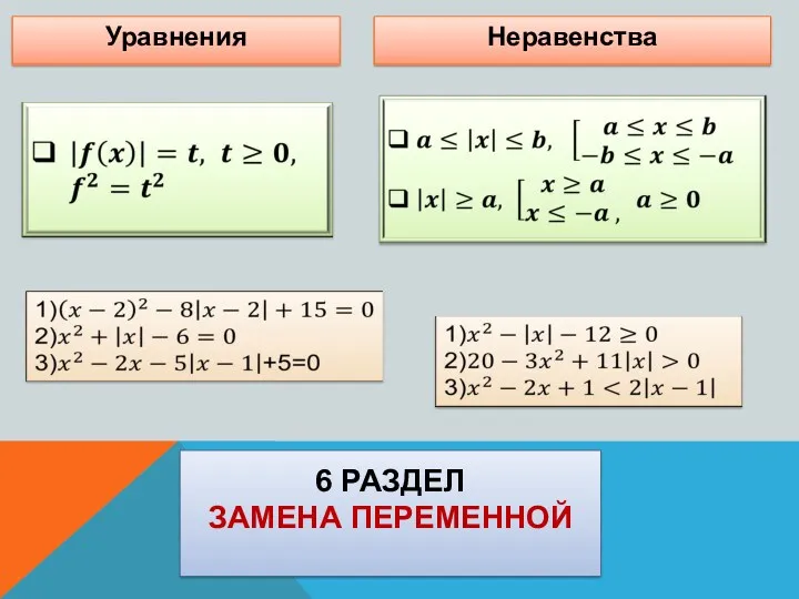 6 раздел Замена переменной Уравнения Неравенства