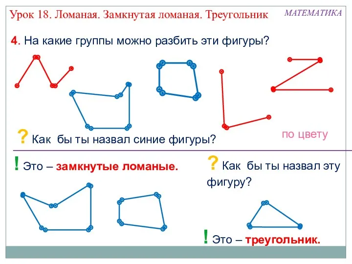 МАТЕМАТИКА 4. На какие группы можно разбить эти фигуры? ?