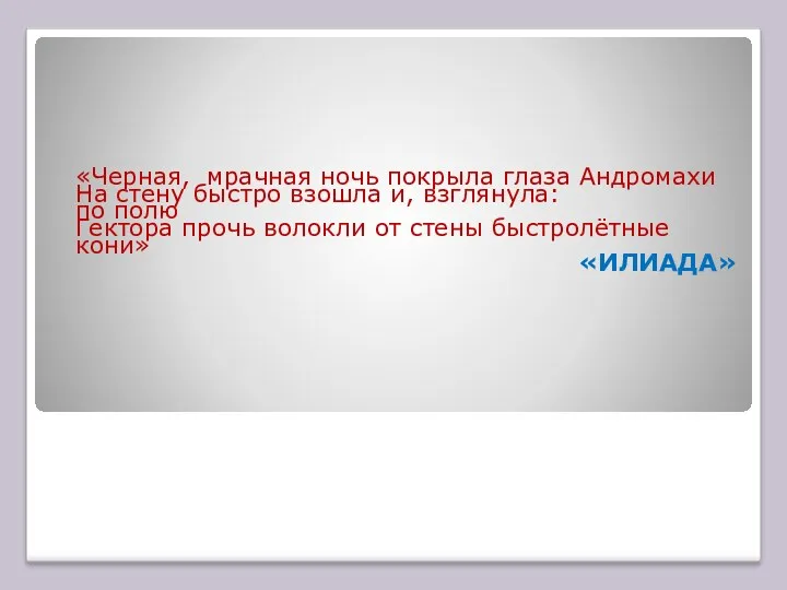 «Черная, мрачная ночь покрыла глаза Андромахи На стену быстро взошла и, взглянула: по