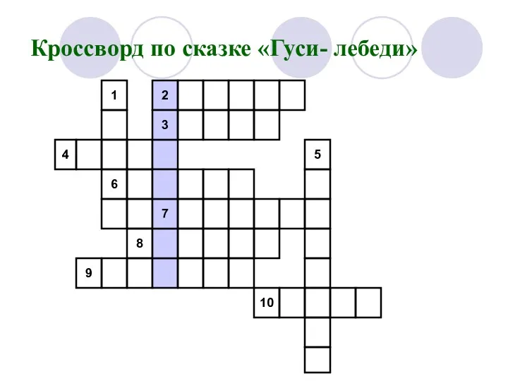 Кроссворд по сказке «Гуси- лебеди» 1 6 4 8 7 2 3 9 5 10