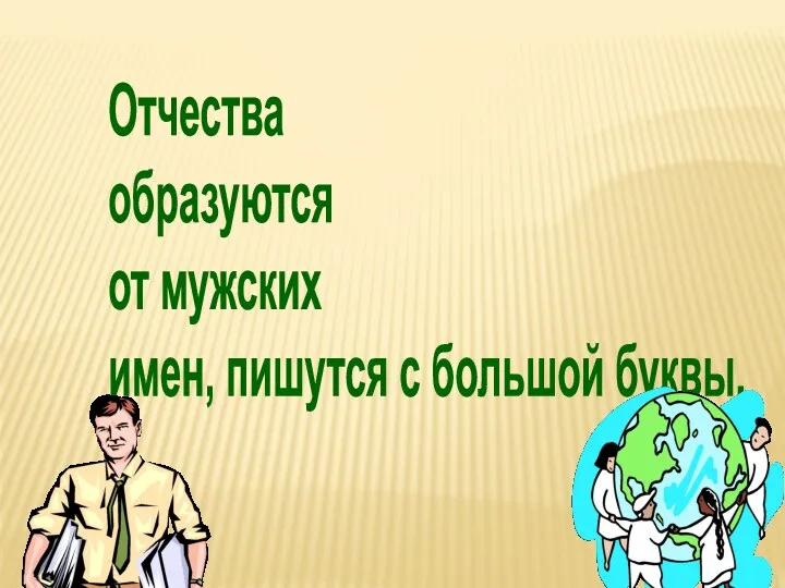 Отчества образуются от мужских имен, пишутся с большой буквы.