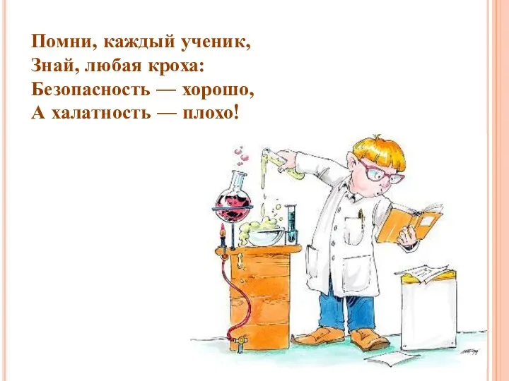 Помни, каждый ученик, Знай, любая кроха: Безопасность — хорошо, А халатность — плохо!