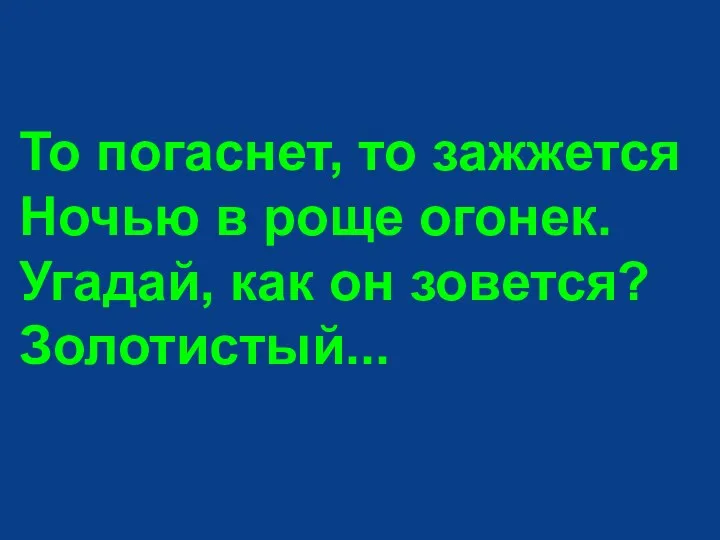 То погаснет, то зажжется Ночью в роще огонек. Угадай, как он зовется? Золотистый...