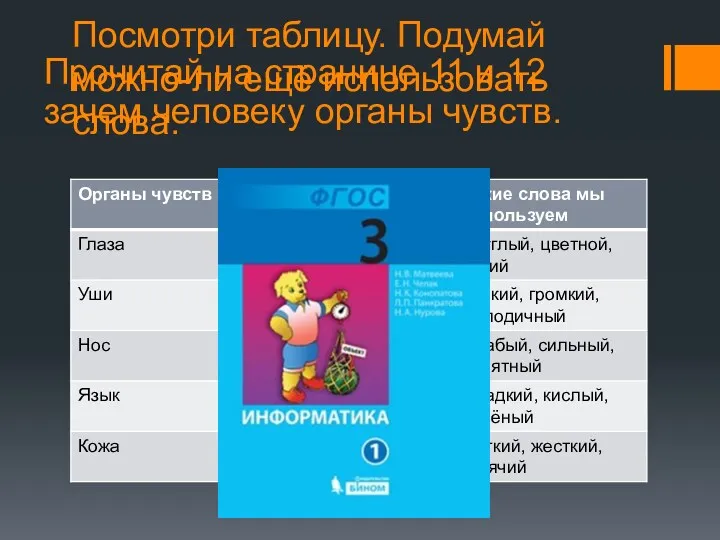 Посмотри таблицу. Подумай можно-ли ещё использовать слова. Прочитай на странице