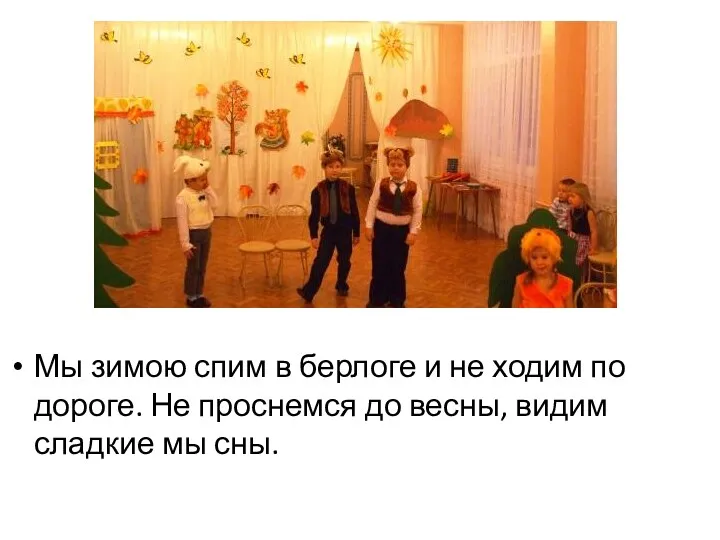 Мы зимою спим в берлоге и не ходим по дороге.