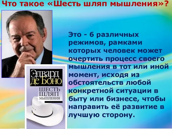 Что такое «Шесть шляп мышления»? Это - 6 различных режимов,