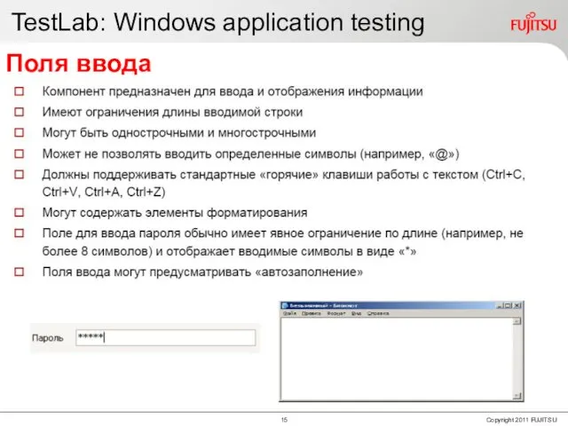 TestLab: Windows application testing Поля ввода