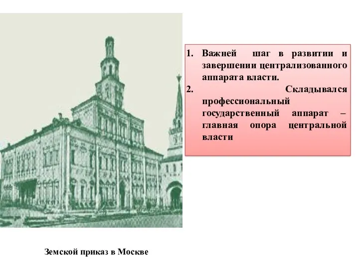 Земской приказ в Москве Важней шаг в развитии и завершении