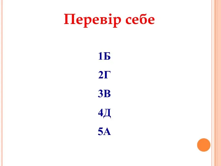 1Б 2Г 3В 4Д 5А Перевір себе