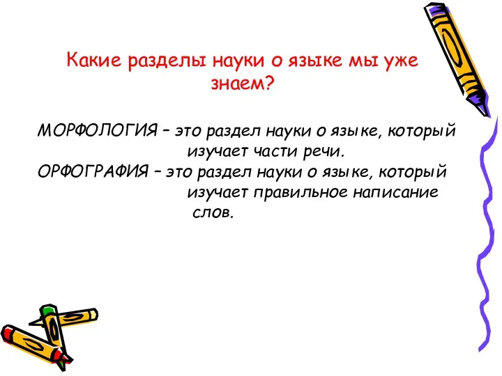 Какие разделы науки о языке мы уже знаем? МОРФОЛОГИЯ –