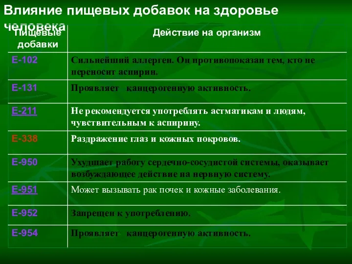 Влияние пищевых добавок на здоровье человека