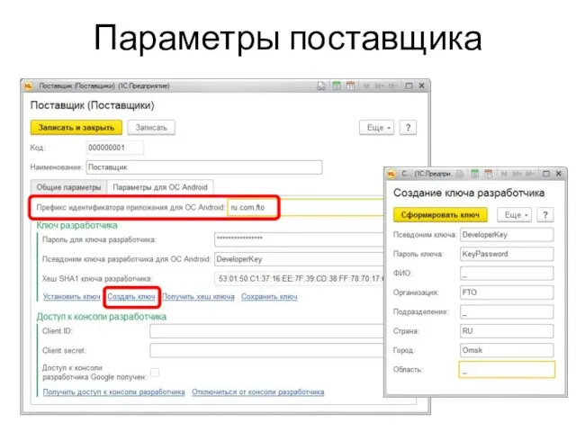 Параметры поставщика