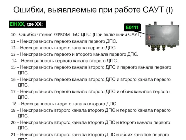 Ошибки, выявляемые при работе САУТ (I) 10 - Ошибка чтения