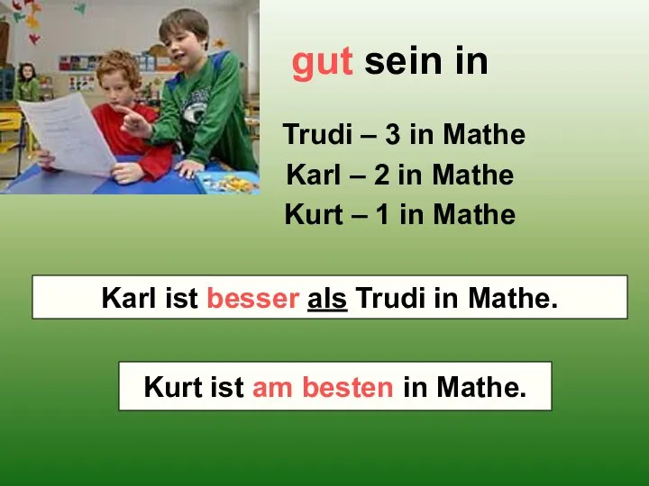 gut sein in Trudi – 3 in Mathe Karl –