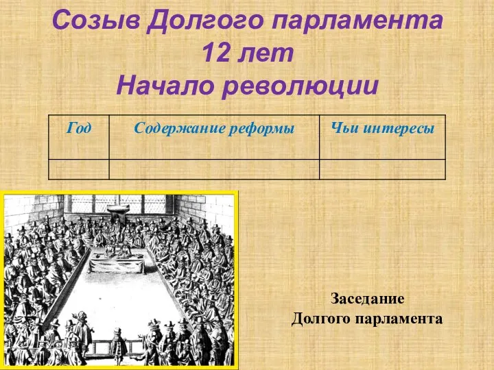 Созыв Долгого парламента 12 лет Начало революции Заседание Долгого парламента