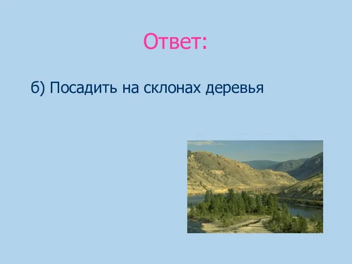 Ответ: б) Посадить на склонах деревья