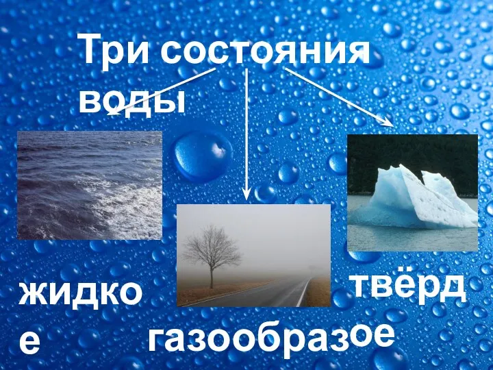 Три состояния воды жидкое твёрдое газообразное