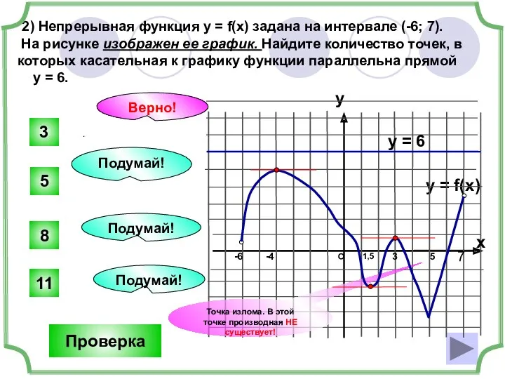 5 11 8 2) Непрерывная функция у = f(x) задана