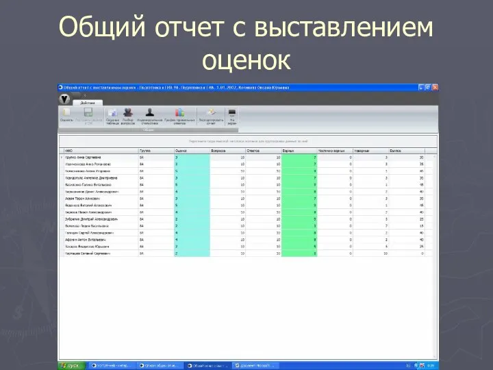 Общий отчет с выставлением оценок