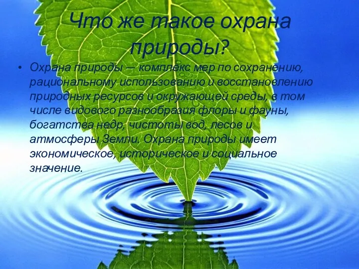 Что же такое охрана природы? Охрана природы — комплекс мер