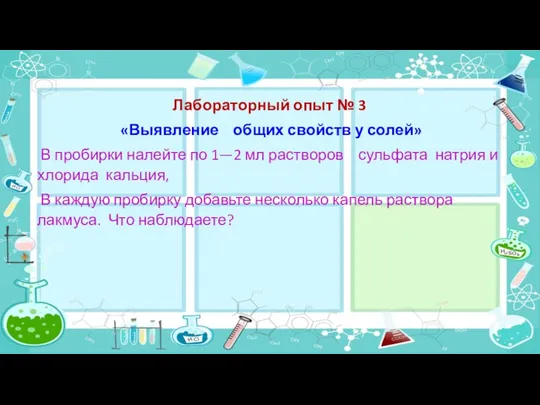 Лабораторный опыт № 3 «Выявление общих свойств у солей» В