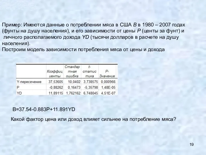 Пример: Имеются данные о потреблении мяса в США B в