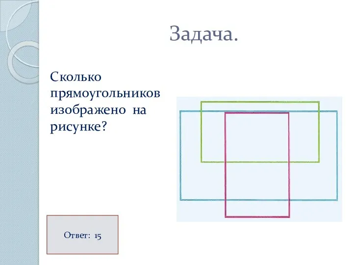 Задача. Сколько прямоугольников изображено на рисунке? Ответ: 15