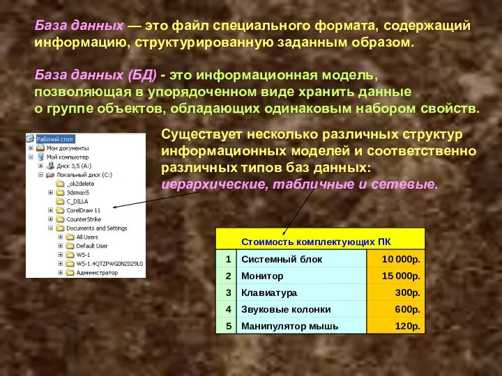 База данных — это файл специального формата, содержащий информацию, структурированную