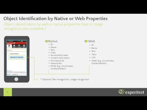 Object Identification by Native or Web Properties Object identification by