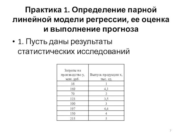 Практика 1. Определение парной линейной модели регрессии, ее оценка и