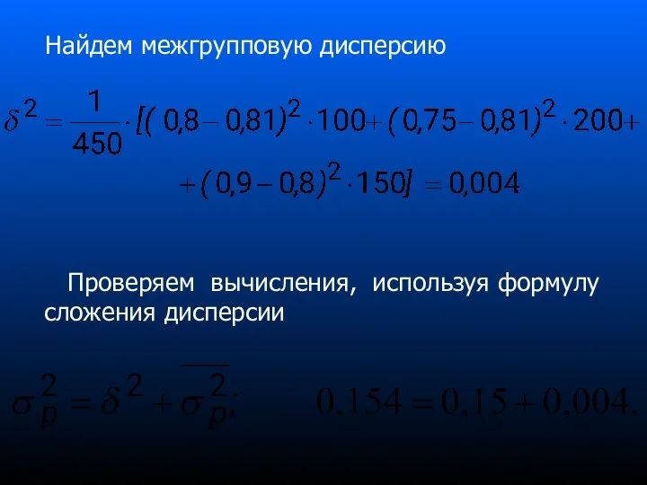 Проверяем вычисления, используя формулу сложения дисперсии Найдем межгрупповую дисперсию