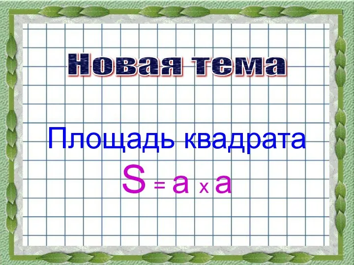 Площадь квадрата S = a x a Новая тема