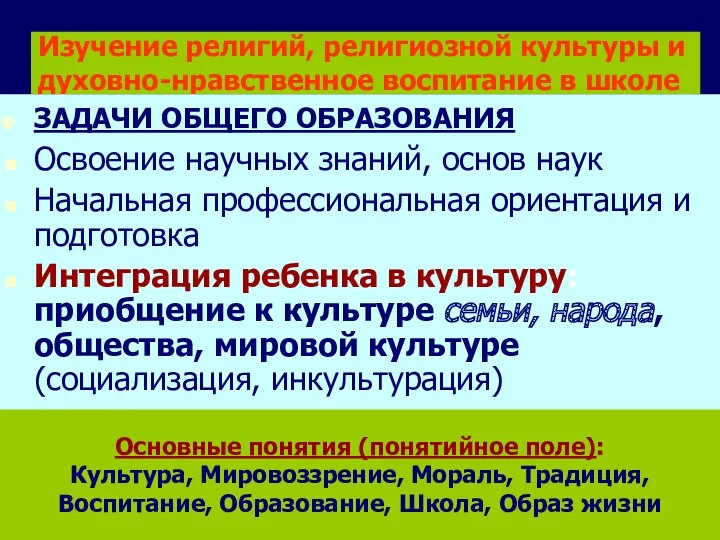 Изучение религий, религиозной культуры и духовно-нравственное воспитание в школе ЗАДАЧИ