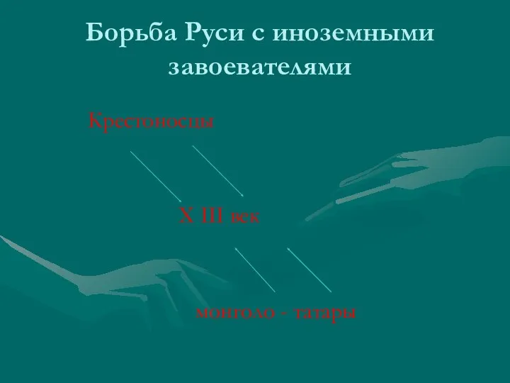 Борьба Руси с иноземными завоевателями Крестоносцы X III век монголо - татары