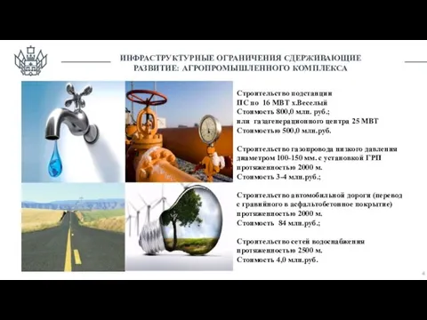 ИНФРАСТРУКТУРНЫЕ ОГРАНИЧЕНИЯ СДЕРЖИВАЮЩИЕ РАЗВИТИЕ: АГРОПРОМЫШЛЕННОГО КОМПЛЕКСА Текст 4 Строительство подстанции