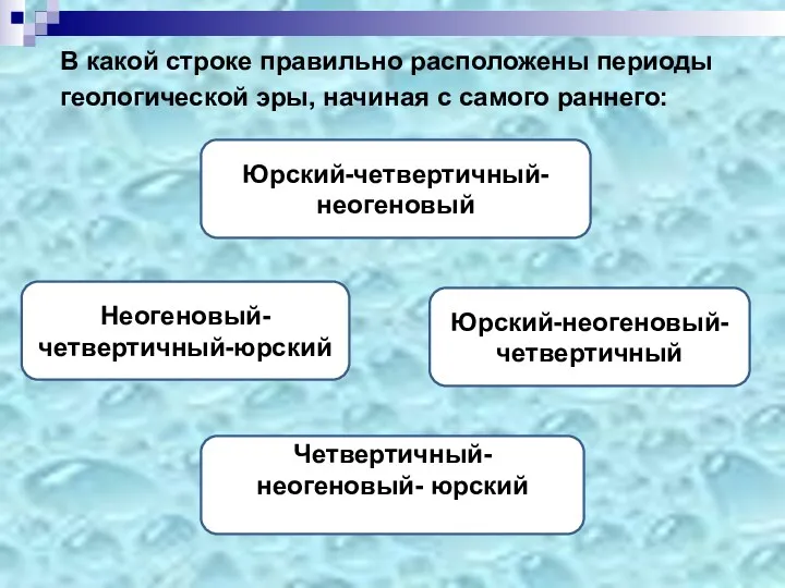 В какой строке правильно расположены периоды геологической эры, начиная с