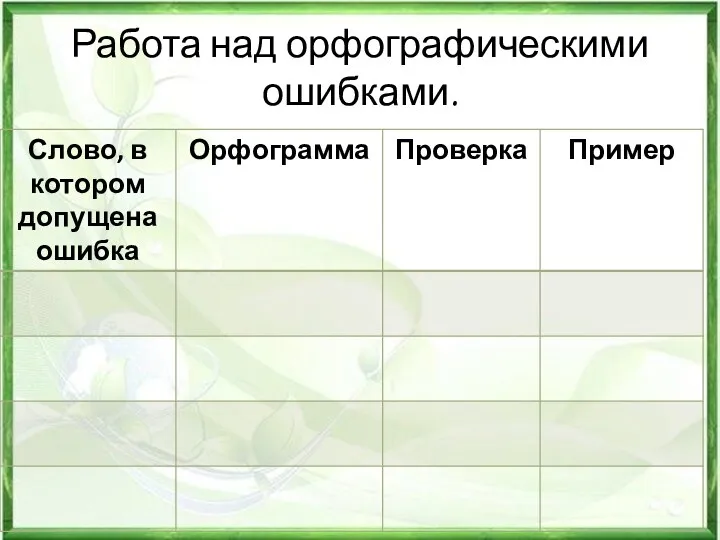 Работа над орфографическими ошибками.